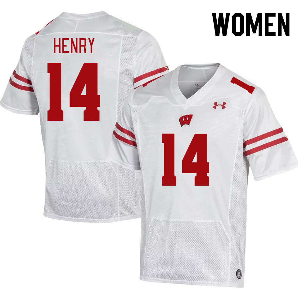 Women #14 Tyrell Henry Wisconsin Badgers College Football Jerseys Stitched-White